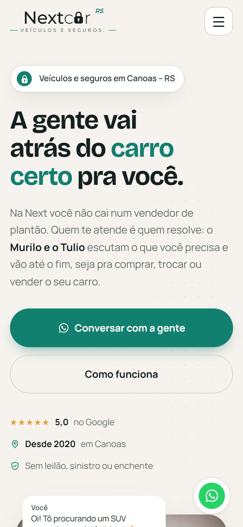 Site da Next Car RS no celular