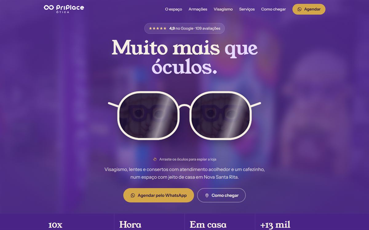 Página inicial do site da Pri Place Ótica no computador