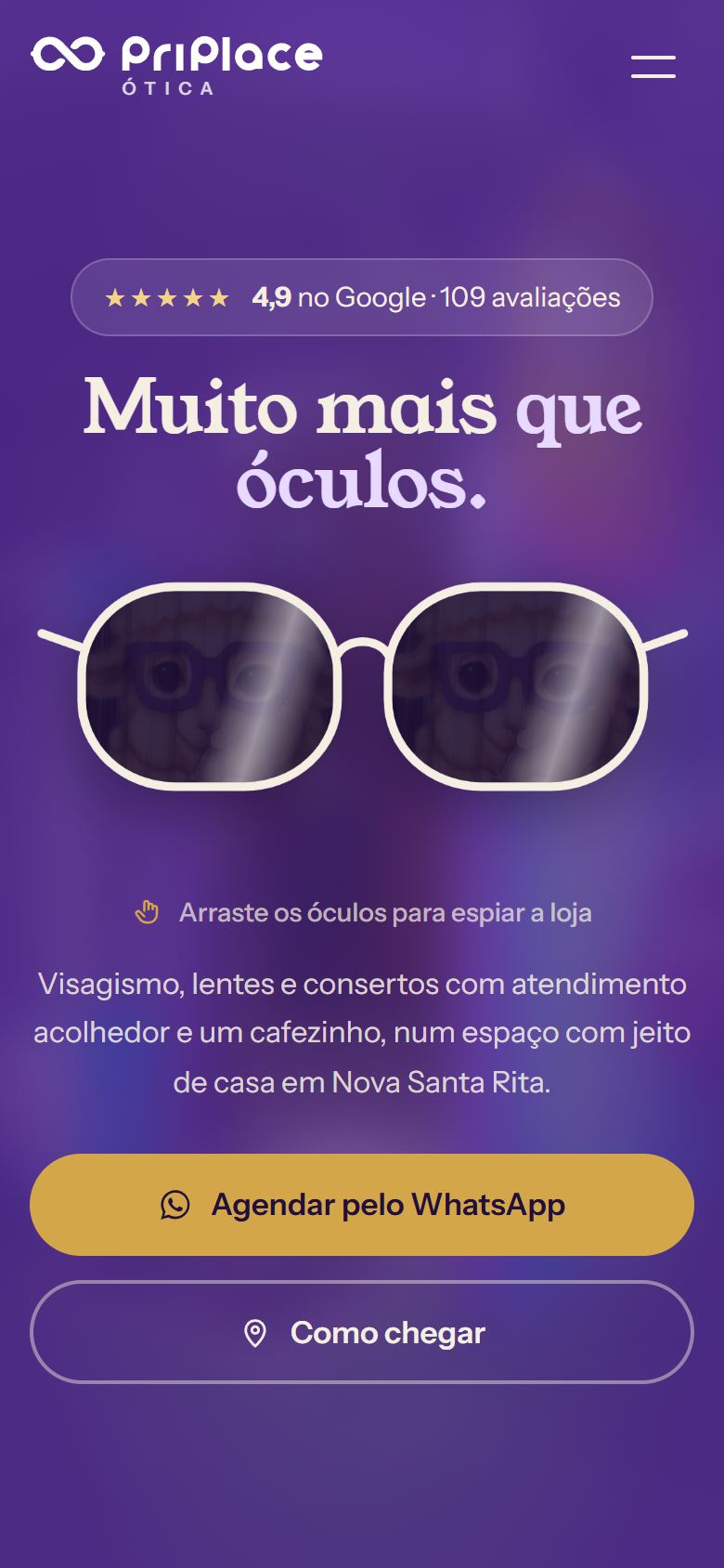 Site da Pri Place Ótica no celular