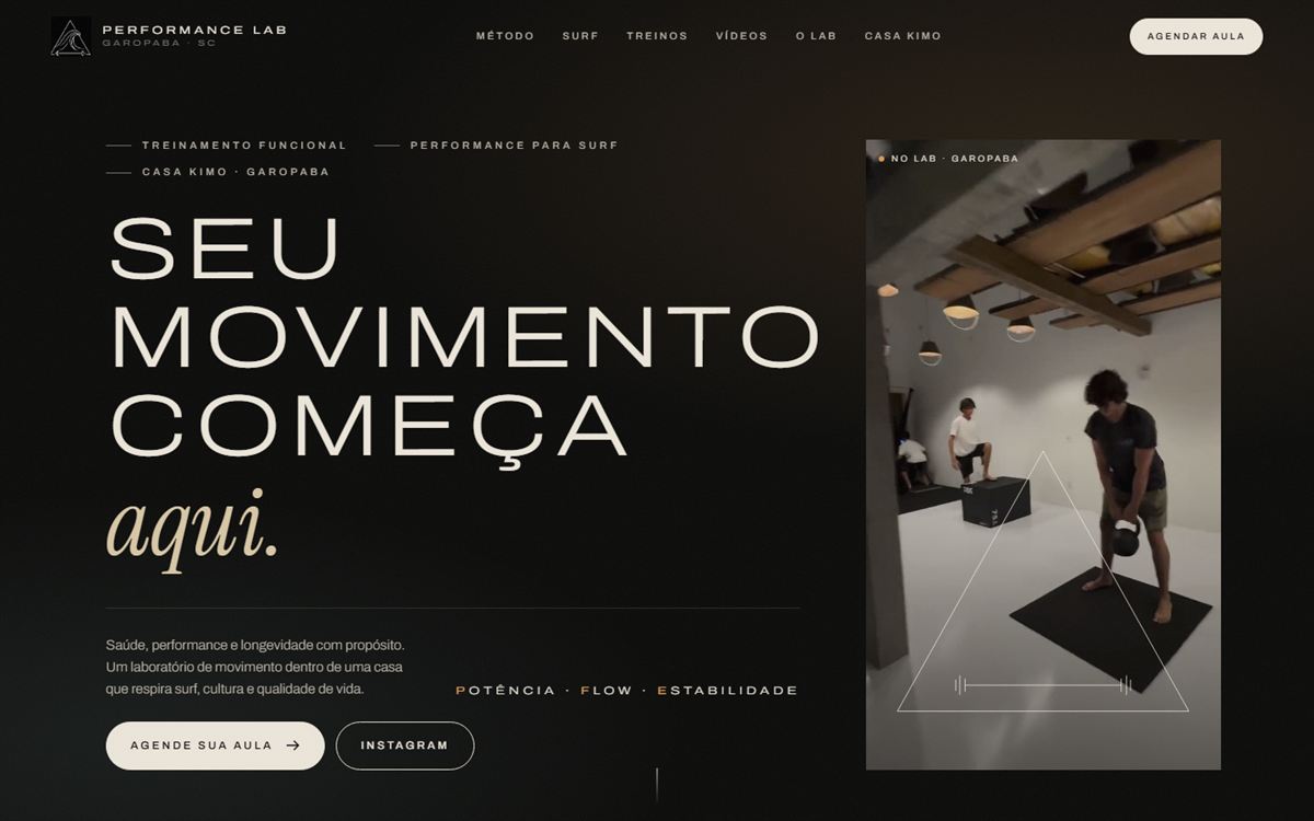 Página inicial do site do Performance Lab no computador