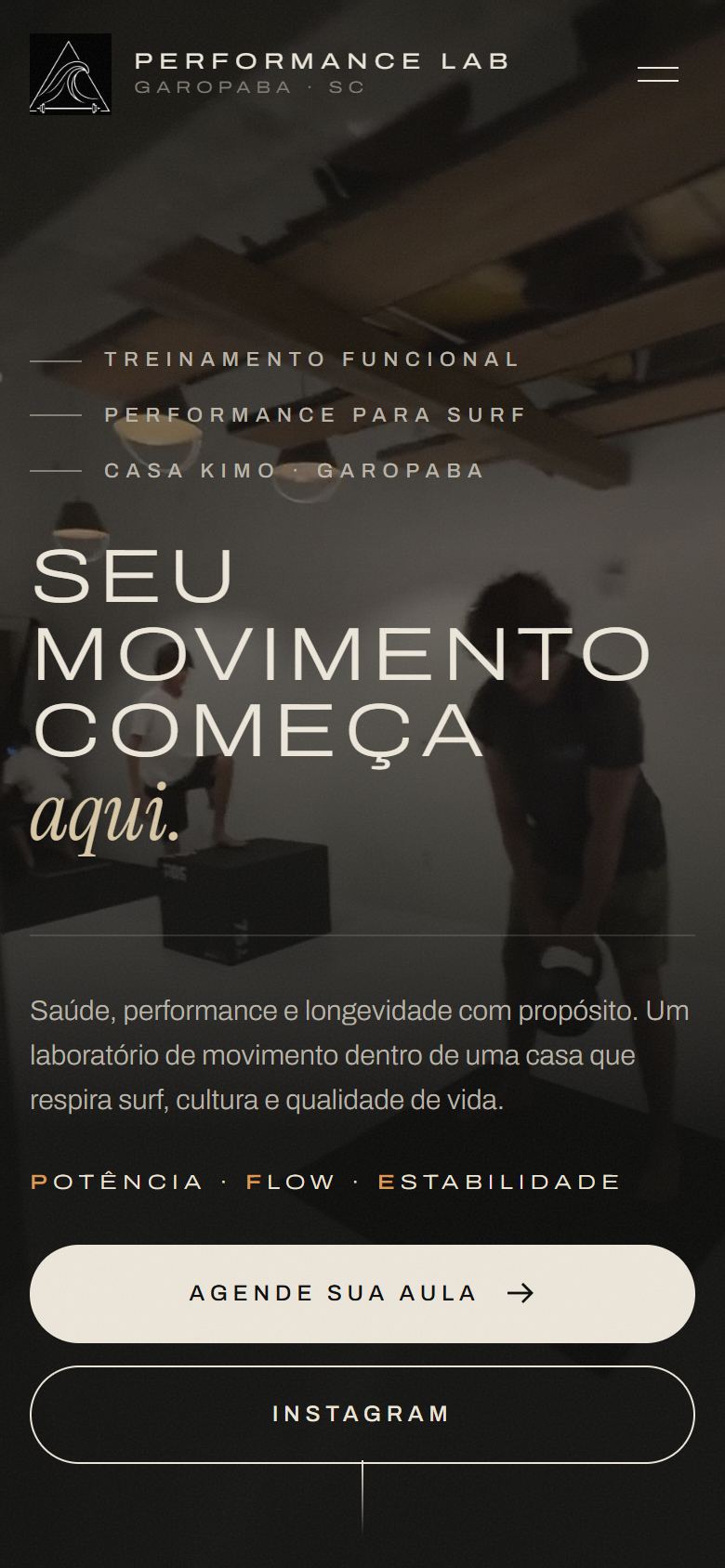 Site do Performance Lab no celular